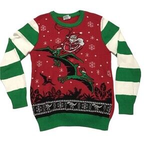 Well Worn Christmas Sweater Dinosaurs Light Up Santa Womens Juniors L fits M Med